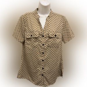 Coral Bay Tan polka dot Button up top SZ Medium